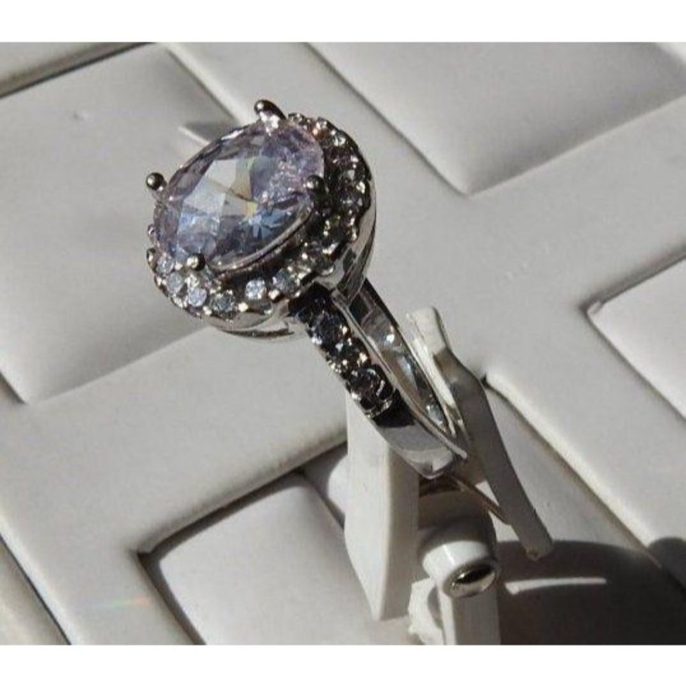 Halo Solitaire CZ Sterling Silver Size 9 Ring